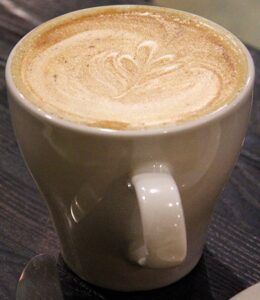 Ahmad Akkaoui/Courier The capuccino at Amara’s Cafe was done creatively with a design on top on Friday April 15, 2016. The cafe has a wide range of coffees and chocolates to choose from.