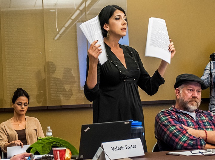 Concepcion Gonzalez/Courier Valerie Foster presents the editted draft of the Faculty organizational Structure proposal at the Academic Senate meeting on Monday.